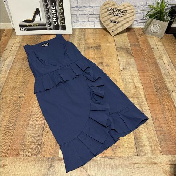 Boutique Moschino blue Ruffled Cotton Sleeveless Peplum Dress 12 - Picture 3 of 14